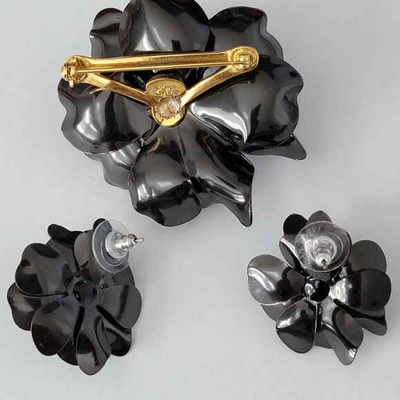 Stunning Purple Joan Rivers Floral Statement Brooch and Earring Set - Picture 8 of 9